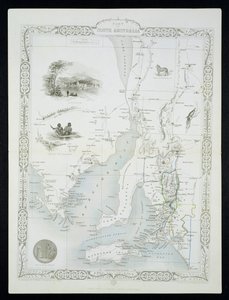 Del av södra Australien, från en serie världskartor utgivna av John Tallis und Co, New York och London, 1850-talet.